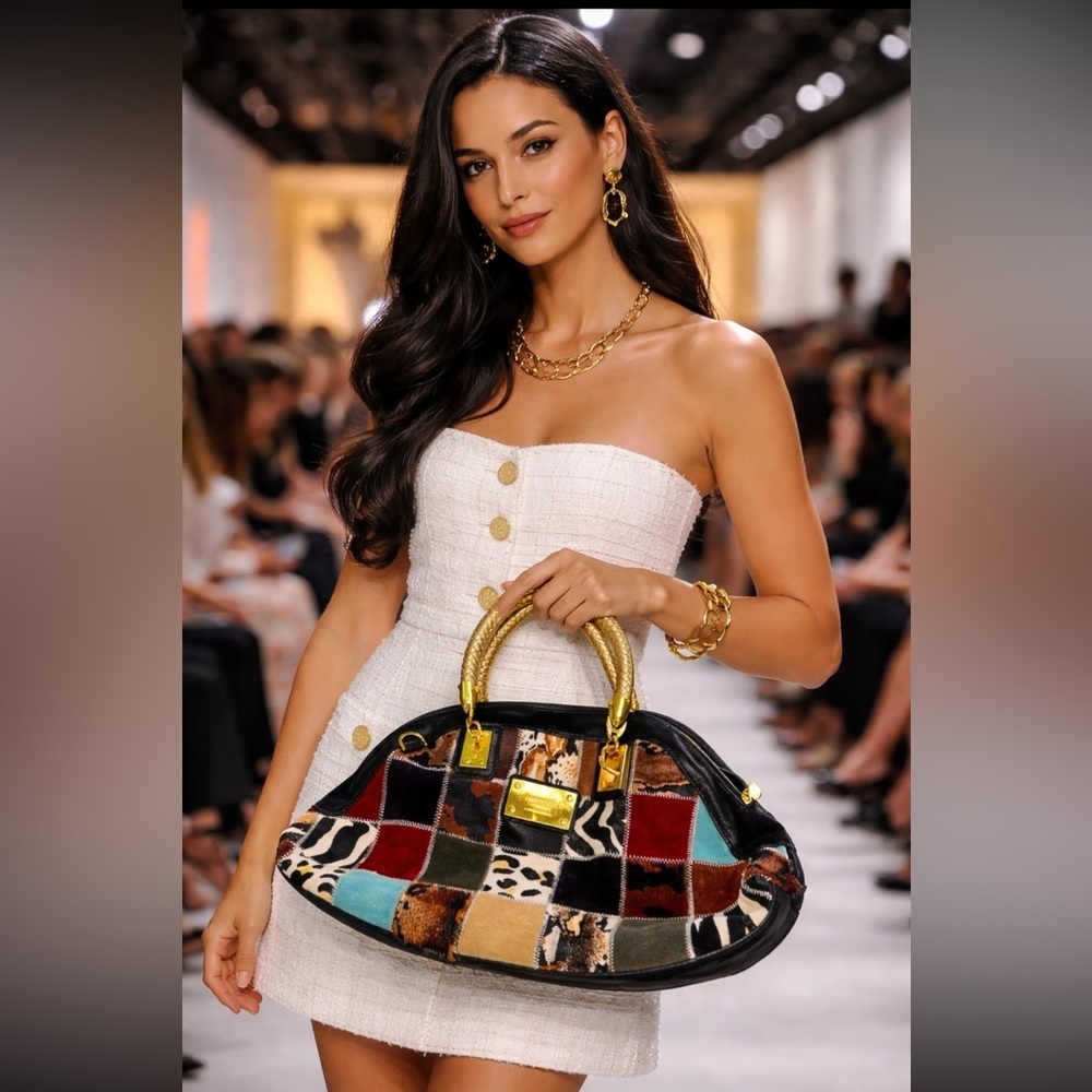 🎉SUPER RARE🎉 Inspired by Versace Genuine Fur/Suede/Leather Patchwork Bag.